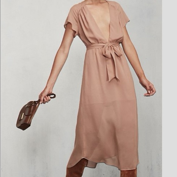 Reformation Thalia blush pink tulle midi dress 2P - Picture 2 of 8